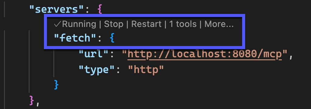 VS Code MCP running VS Code MCP running